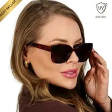Óculos De Sol Feminino Lua Quadrado Gatinho Lente Policarbonato Proteção UV400 Elegante Resistente