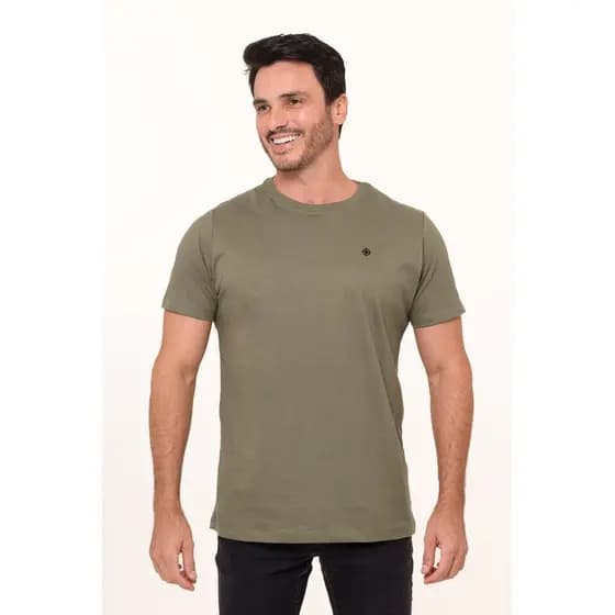 Camiseta Blusa Masculina Algodão Premium Casual Slim Lisa Verde Oliva Camisa Gola Redonda Costura Reforçada
