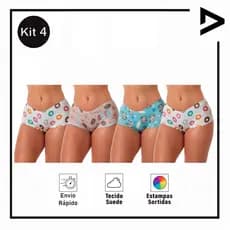 Kit 4 Cuecas Variadas Feminina Box Sublimada Shortinho Adulto