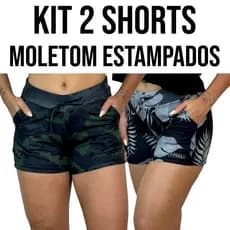 Kit 2 Short Estampado Moletom Feminino