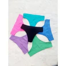 Kit 5 Tanga Calcinha Feminina Canelada Fio Dental em Poliamida Conforto, Cores Variadas