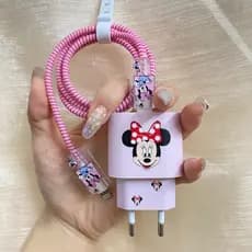 48FC  Adesivo de proteção para carregador 4 em 1 do iPhone com imagem fofa da Minnie, compatível com carregadores Apple