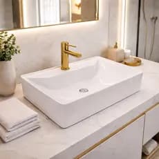 Cuba Pia Grande Sobrepor De Mármore Sintético Sobrepor P/ Lavabo E Banheiro Venuz 35x50cm