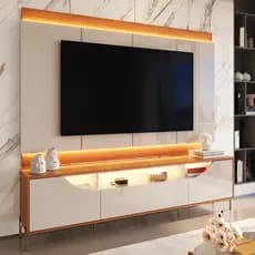 Rack Painel para TV até 75” com LED Imperiale Portas em MDF Usinado Pés de Ferro Gaveta Telescópica