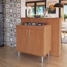 Kit Bancada Ilha para Cozinha + Balcão Para Cooktop 0,80m 5 Bocas 2 Portas Turim