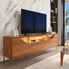 Bancada Imperiale para TV até 75” com LED Portas em MDF Usinado Pés de Ferro Gaveta Telescópica