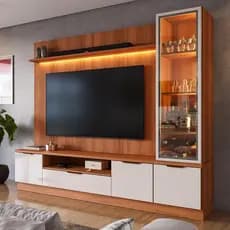 Estante Home Para TV Até 75” Noble 225cm Com 1 Cristaleiras LED E Porta Reflecta Lojas Armonare