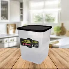 Porta Mantimento Hermético 5kg Arroz Capacidade 8,0L Tampa Preta Cozinha Empilhável armazenar Alimentos Tampa e Trava