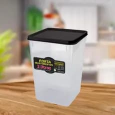 Pote Mantimento Hermético Capacidade 3,0 Litros Tampa Preta Cozinha Empilhável Organizador Tampa e Trava