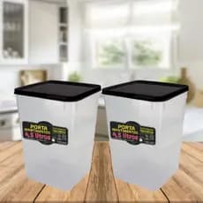 Kit 2 Potes Mantimento Hermético 3kg Alimento Capacidade 4,5l Tampa Preta Conservar Alimentos Organizar Cozinha Armário