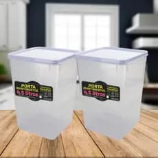 Kit 2 Potes Mantimento Hermético 3kg Alimento 4,5 Tampa Trava Branca Conserva Mantimento e Otimiza Espaço