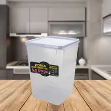 Porta Mantimento Hermético Vedação Capacidade 4,5 Litros Tampa Branca Cozinha Empilhável Armazenar Alimentos