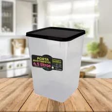 Porta Mantimento Hermético Vedação Capacidade 4,5 Tampa Preta Empilhável Tampa e Trava Multiuso Cozinha