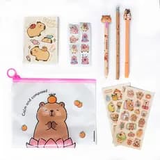 Kit Volta Às Aulas Capivara Papelaria Fofa Kawaii Puxa-Língua Kit Capivara Fofa - Kit Papelaria Criativa Capivara