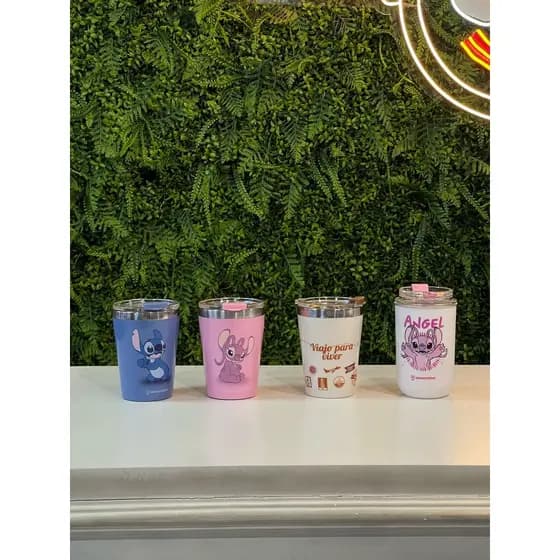 Copo Térmico Disney Original 300ML Stitch e Angel e Viagem