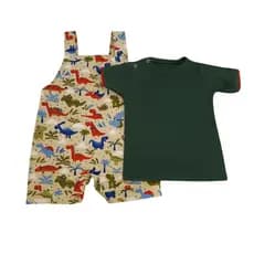 Jardineira Menino Infantil Com Camiseta Verde Musgo