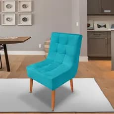 Poltrona Cadeira Trida Estofada com pés de Madeira em Suede - Trida Moveis
