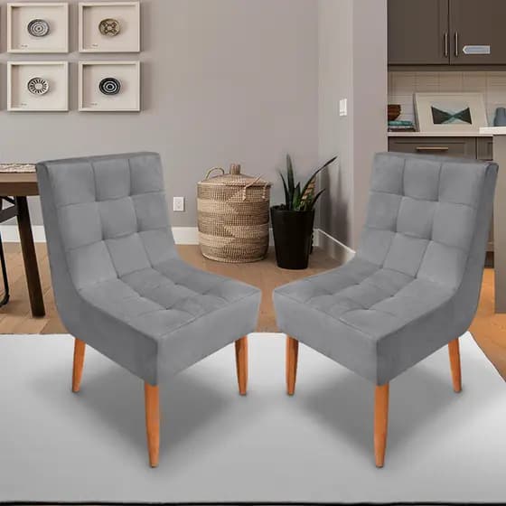 Kit de Cadeira Trida Cozinha e Mesa de Jantar Tecido Suede Espuma D23 Pés Palito