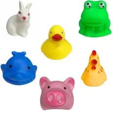 Brinquedo Para Banho Do Bebe Com 6 Bichinhos De Vinil Sapinho Baleia Patinho Coelinho Galinha Porquinho