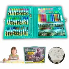Maleta De Pintura Infantil Estojo Escolar 150 Peças Para Colorir Menina E Menino Rosa E Verde Voltas Aulas
