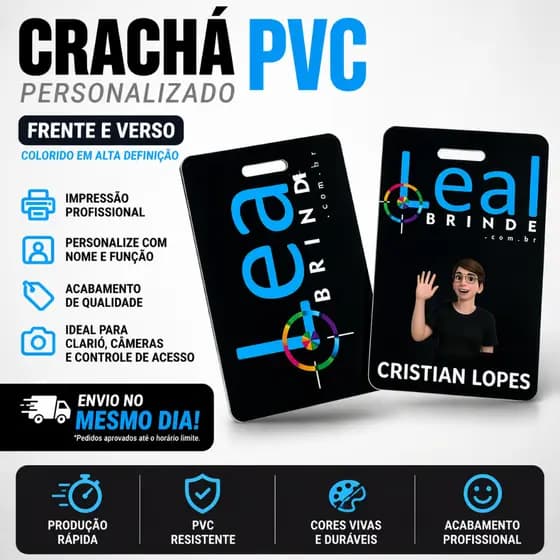 Crachá PVC Personalizado – Frente e Verso | Alta Qualidade