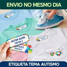 100 Etiquetas Termocolante p/ Roupas | Autismo Infantil Escolar | Símbolo Autismo TEA