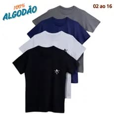 Camiseta 100% ALGODÃO Infantil Menino Básica Lisa Tamanho 2 ao 16 Manga Curta Camisa Blusa Escolar Antialérgica ⭐⭐⭐⭐⭐