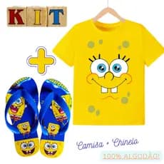 KIT: Chinelo + Camisa Infantil Menino/Menina sandália de dedo masculino Feminina Blusa 100% Algodão