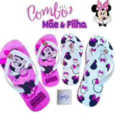 KIT: Tal Mãe e Filha Minnie Stitch lilo Chinelo Sandalia de dedo Feminina Adulto e Infantil Confortável Macio Lindo