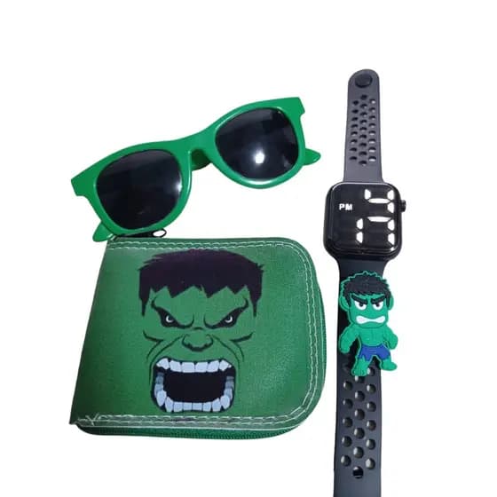 Relogio Digital Hulk Carteira Com E Oculos De Sol Verde