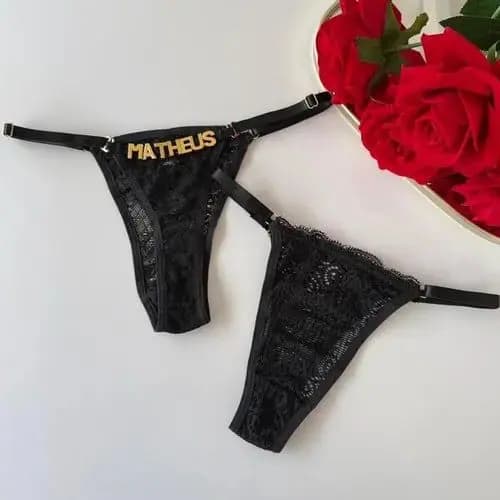Calcinha Renda Letras Personalizada Douradas De 5 A 7 Letras