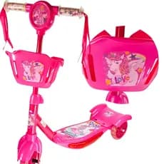 Scooter Rosa | Patinete Infantil 3 Rodas Cesta Musical com Luzes e Estilo Infantil Moderno