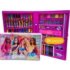 Barbie e Amigas | Estojo Escolar Infantil Maleta De Pintura 86 Peças Fashion Estilo Boneca Rosa