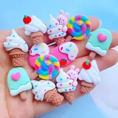 Conjunto de 10 peças Resina Fofa Série Popsicleta de desenhos animados / Personagem / Pintura / 3D / Decoração Flat /Crafts