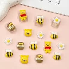 20 peças de resina colorida Mini abelha de desenho animado, vaso de abelha, flores, ursinho arte de unha com parte trase