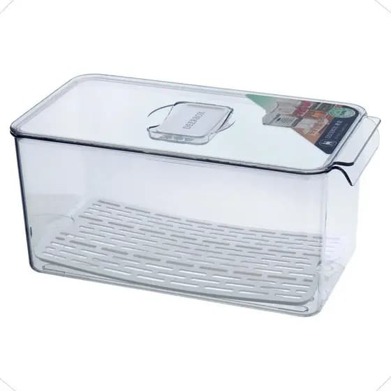 Caixa Pote Organizador Acrílico com Tampa e Bandeja para Drenar 14x16x31cm - Multiuso
