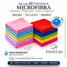Kit 30 Panos Microfibra ~30x30cm Multiuso Flanela Limpeza Automotiva e Casa - Pano Que Nao Solta Fiapo Nao Risca