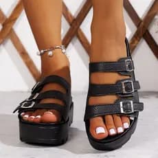 Europeu americano chinelos de sola grossa feminino moda exterior usar chinelos feminino 2024 verão novo estilo três Brea