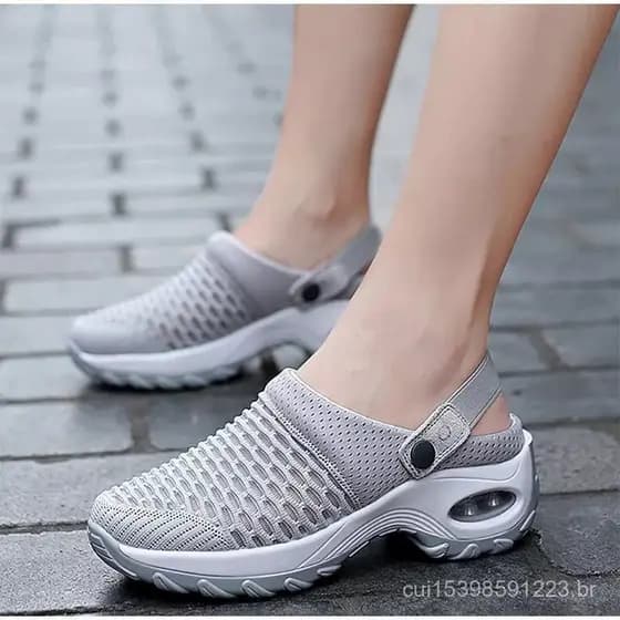 2024 verão malha sapatos casuais manga Toe Cover volta sandálias vazias sandálias de sola grossa Cross-Border.