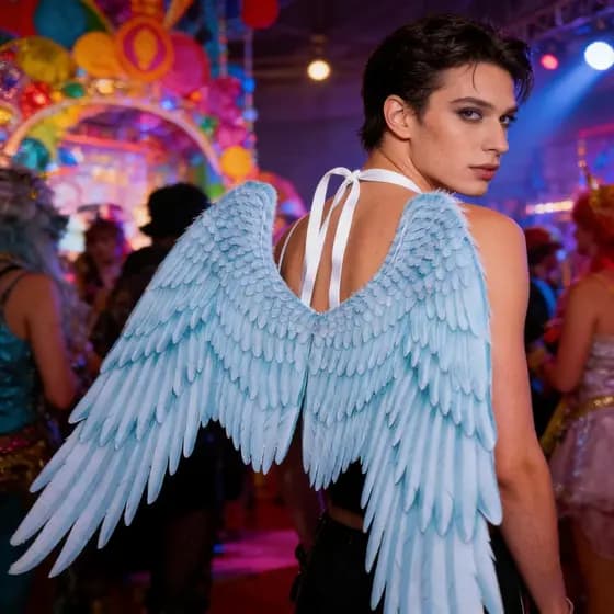 Asas de Anjo Gigante Preto e Branco para Carnaval Mardi Gras Halloween Fantasia Acessório