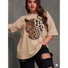Over Camiseta, Casual, Street, Tendência Primavera Verão, Modal Animal Print Onça