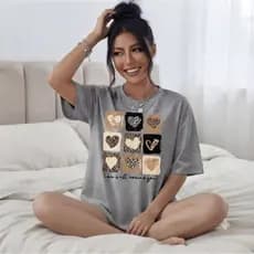 Camiseta Coração Qaudrado Onça, Tendência Moda Casual