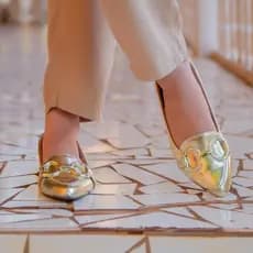 Sapatilha Bico fino Feminina Mocassim com Enfeite Metalizado Sapato Feminino