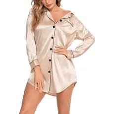 Camisola Feminina Americana Chemise Angelitta Manga Longa - Champagne