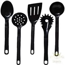 Kit Utensílios Para Cozinha De Nylon 5 Peças Preta Conjunto Resistente A Altas Temperaturas