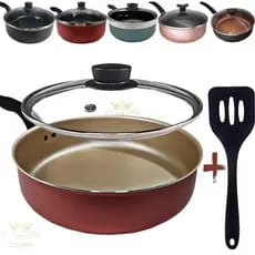 Frigideira 24cm Alta com Tampa + Espátula | Antiaderente Teflon | Não Gruda | Várias Cores