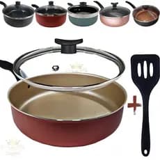Frigideira Antiaderente  Alta 18Cm Com Tampa De Vidro E Espátula 5 Camadas Teflon Cereja Gold Cobre Preta Rouge Turquesa