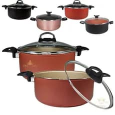 Kit 2 Caçarolas Grandes 22 e 24cm Com Tampa de Vidro Antiaderente 5 Camadas Teflon Premium Vermelha Preta Cereja Rose Co