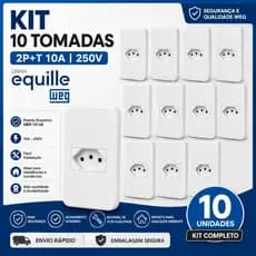 Kit 10 Tomadas 10A WEG Equille Completa 2P+T Branca 250V Padrão Brasileiro NBR 14136
