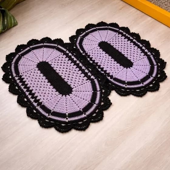 Kit 2 Tapetes de Crochê Oval | Artesanal em Barbante Macio | Cores Variadas